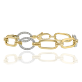 14KT Yellow Gold and Round Cut Diamonds Oval Links Bracelet