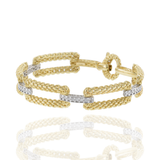 14KT Two-Tone Gold and Round Cut Diamonds Rectangle Open Links Bracelet