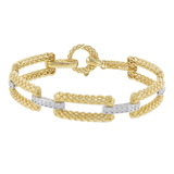 14KT Two-Tone Gold and Round Cut Diamonds Rectangle Open Links Bracelet