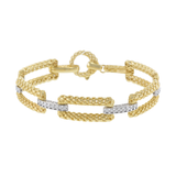 14KT Two-Tone Gold and Round Cut Diamonds Rectangle Open Links Bracelet