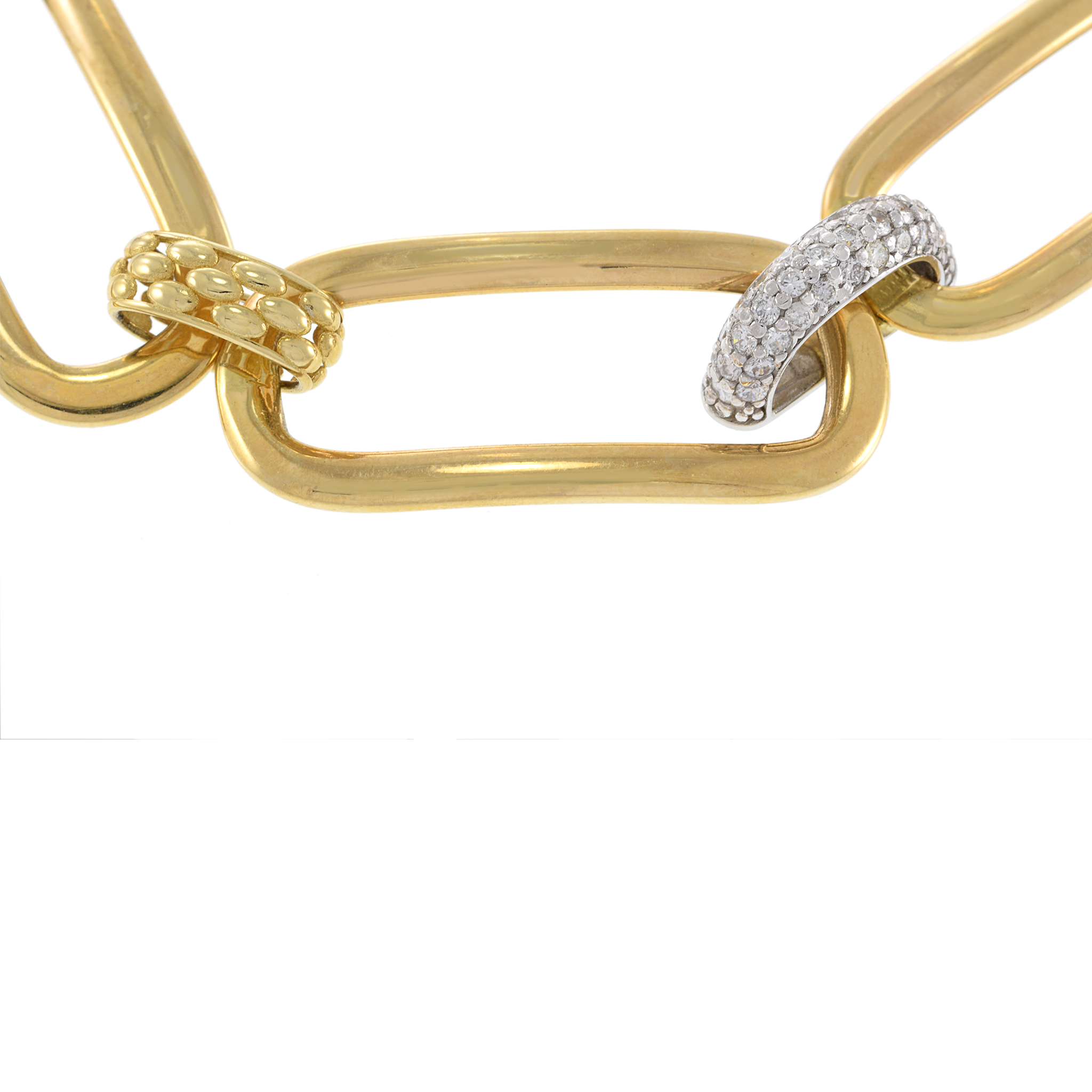 14KT Two-Tone Gold and Round Cut Diamonds Rectangle Open Link Bracelet