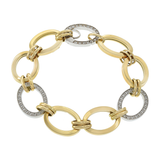 14KT Yellow Gold and Round Cut Diamonds Oval Open Links Bracelet