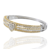 14KT Two Tone Gold and Round Cut Diamonds with Heart Shape Center Bracelet