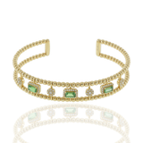 14KT Yellow Gold Green Tourmaline and Diamonds Cuff Bracelet