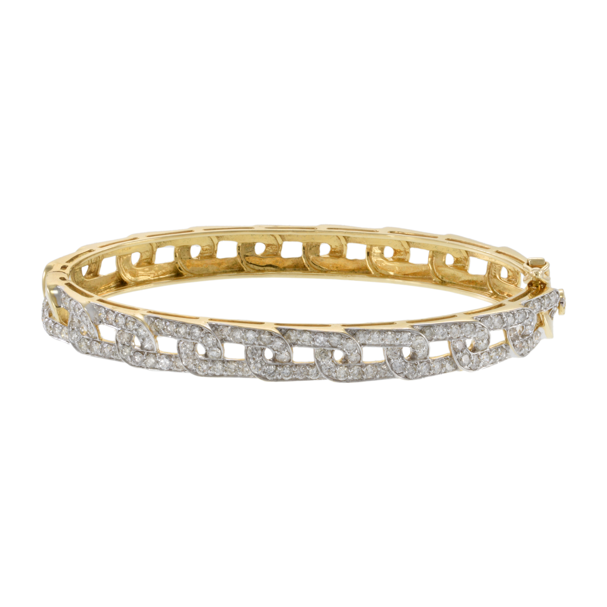 14KT Yellow Gold and Round Cut Diamonds Chain Link Bracelet