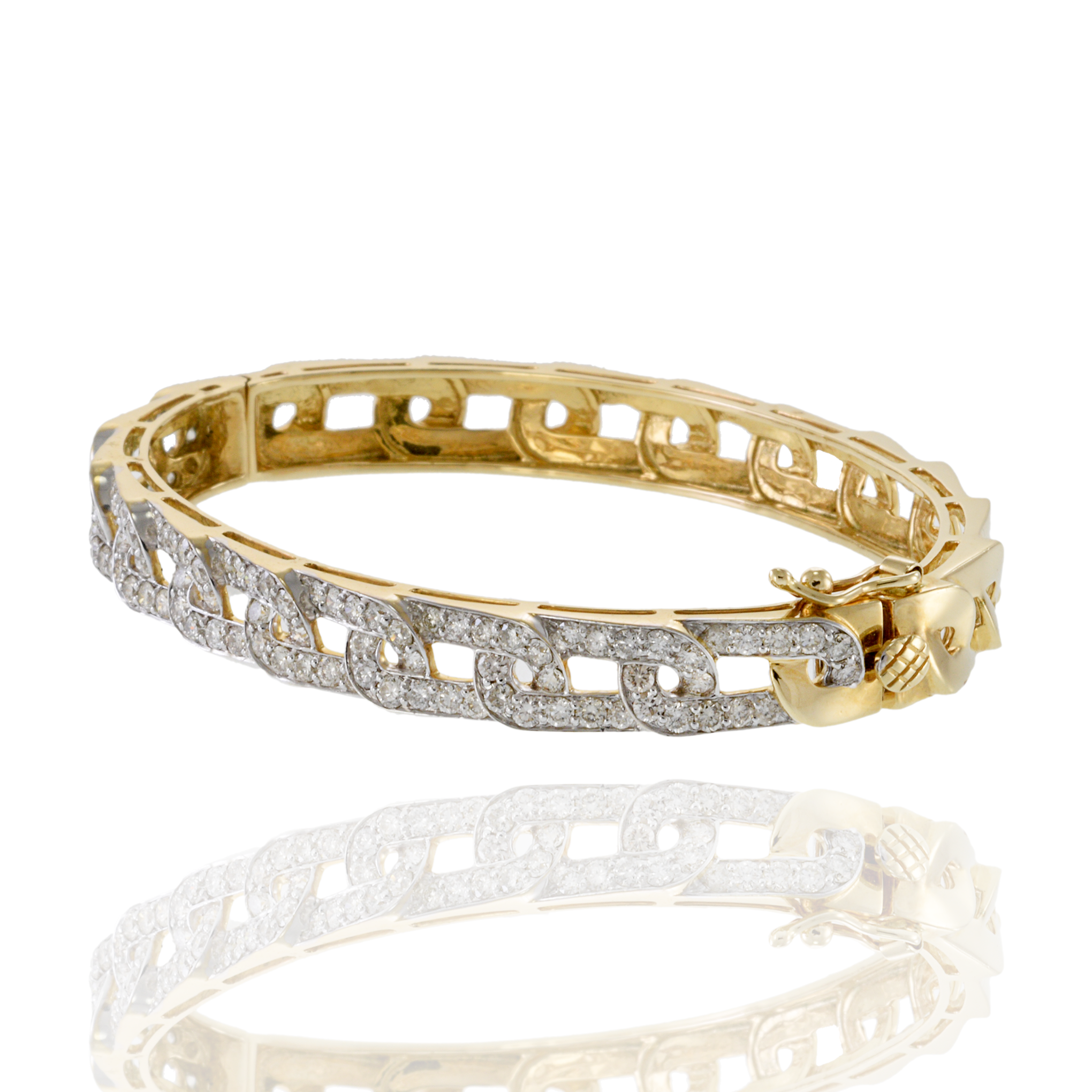 14KT Yellow Gold and Round Cut Diamonds Chain Link Bracelet