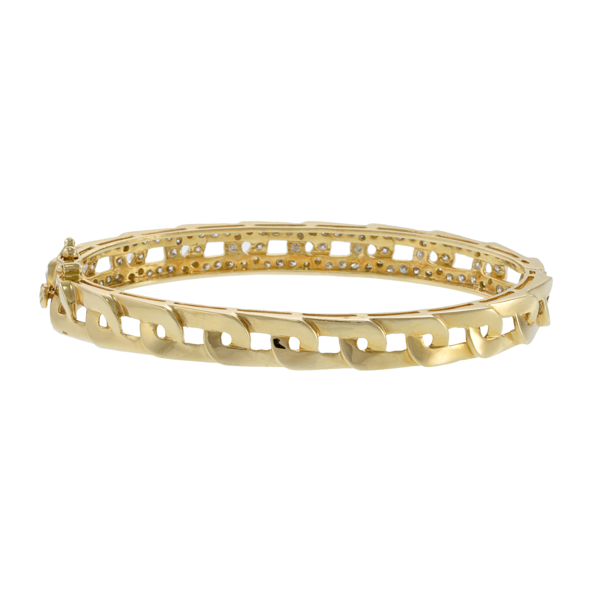 14KT Yellow Gold and Round Cut Diamonds Chain Link Bracelet