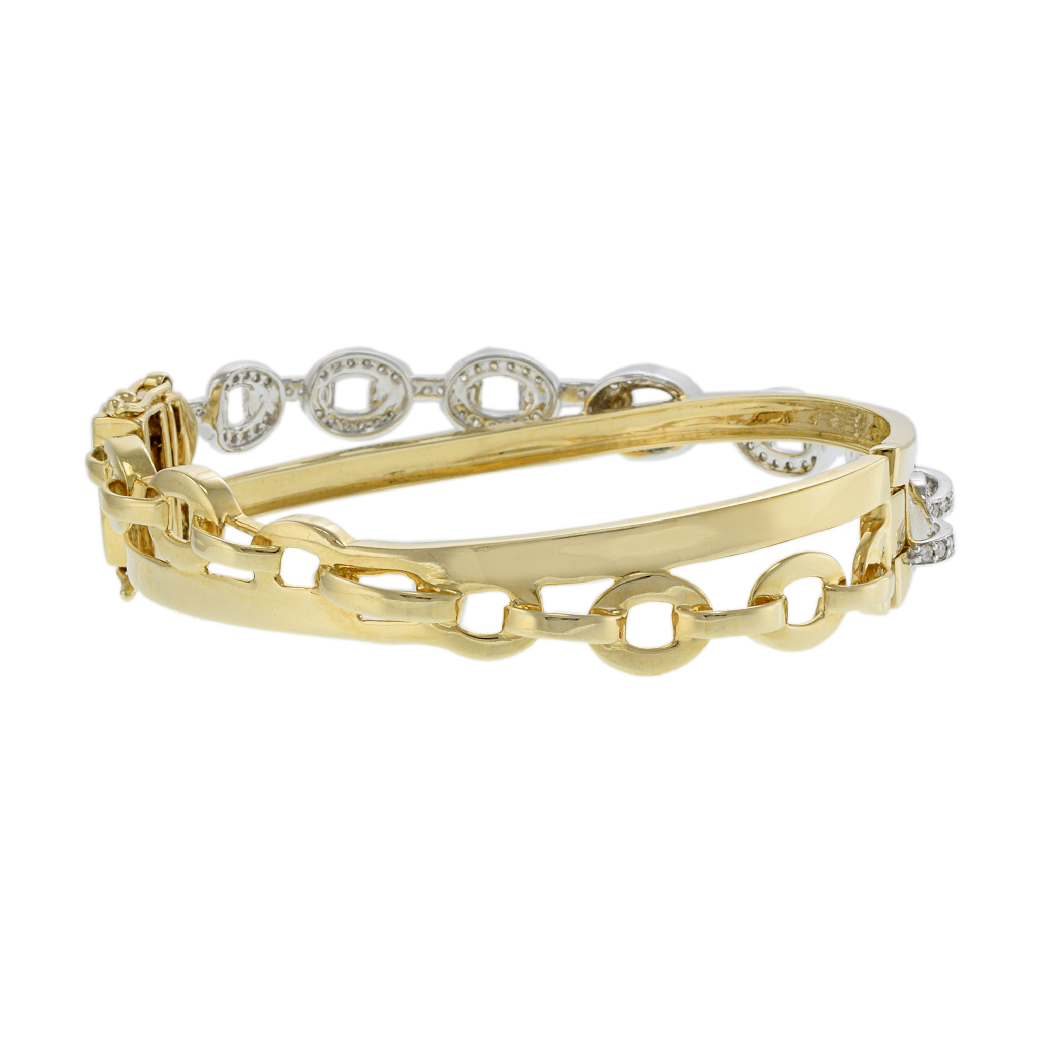 14KT Two Tone Gold Chain Link Diamond Bangle Bracelet