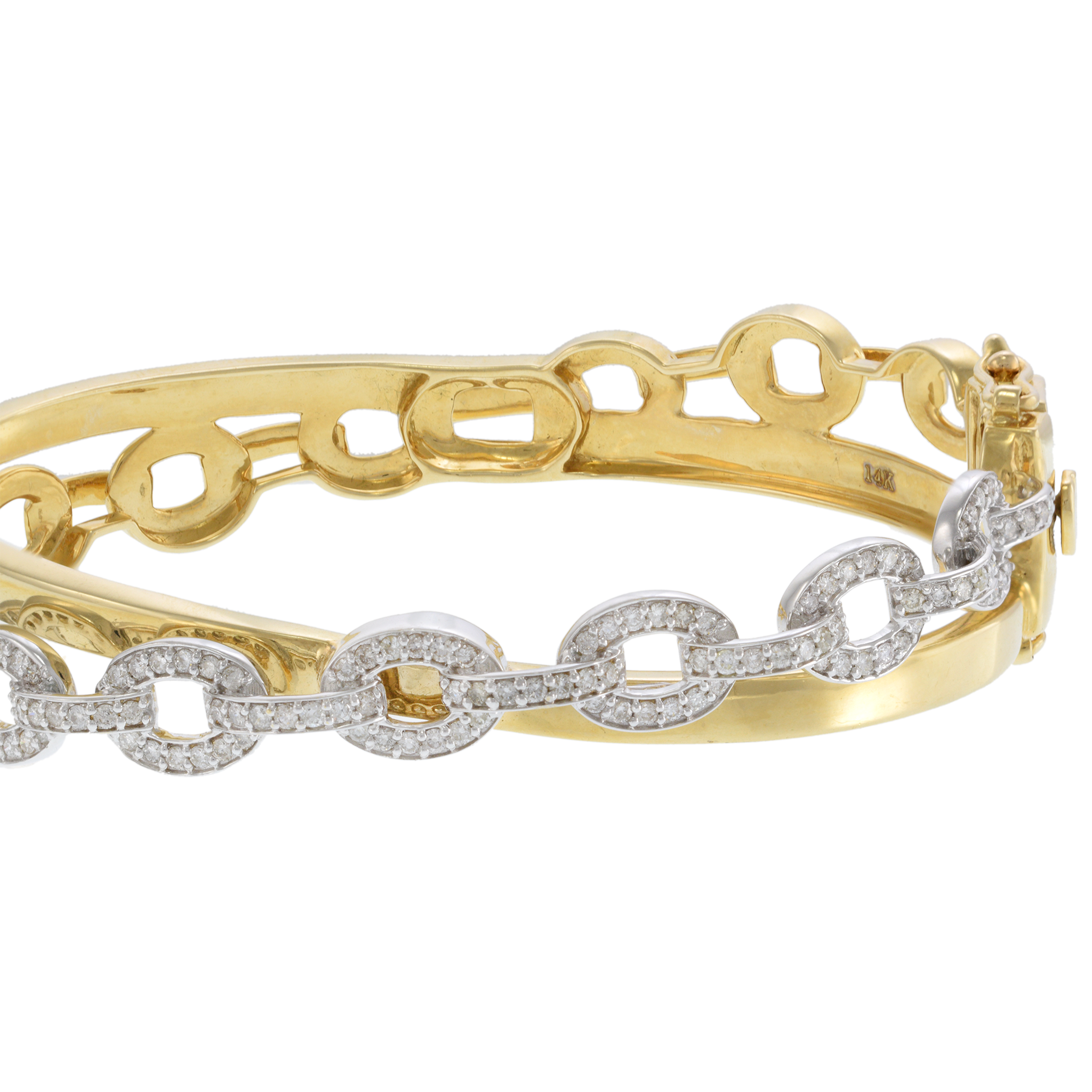 14KT Two Tone Gold Chain Link Diamond Bangle Bracelet