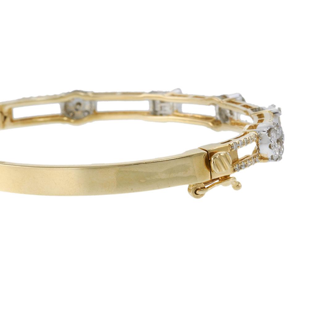 14KT Two-Tone Gold Diamond Bangle Bracelet with Round and Baguette Cuts