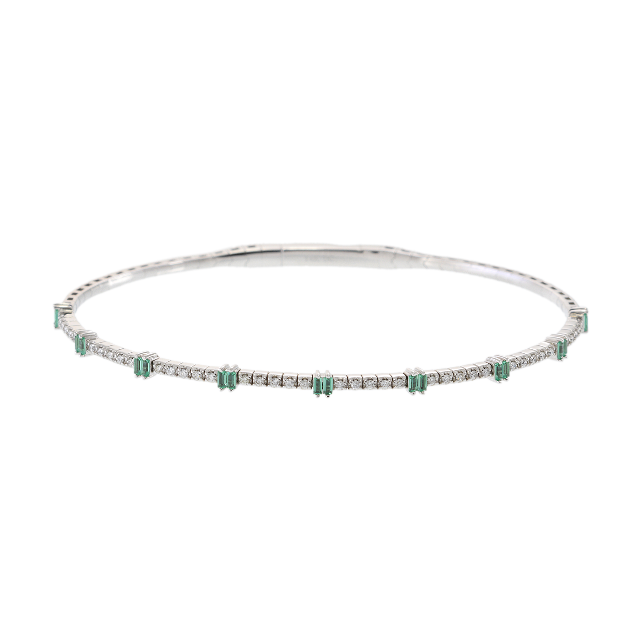 14KT White Gold Diamonds and  Emeralds Flex Bangle