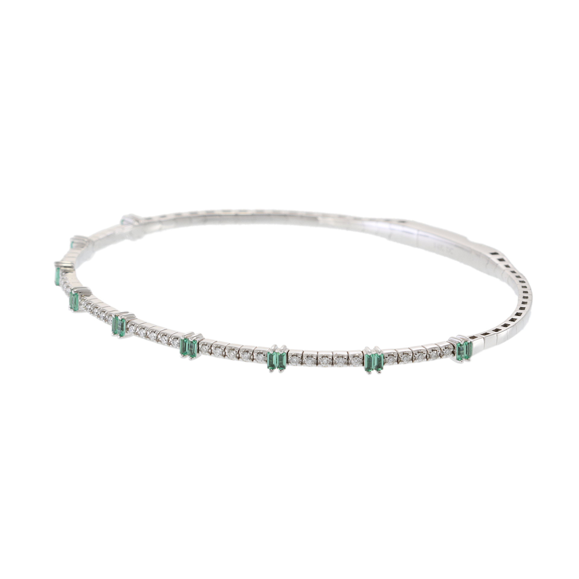 14KT White Gold Diamonds and  Emeralds Flex Bangle