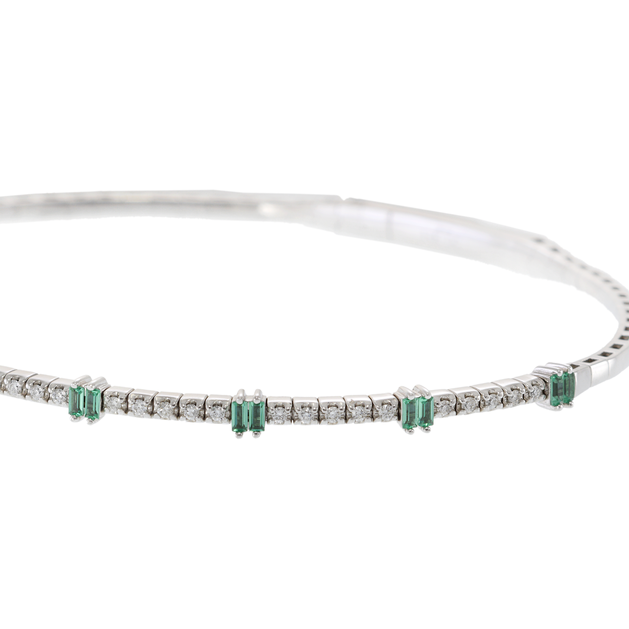 14KT White Gold Diamonds and  Emeralds Flex Bangle