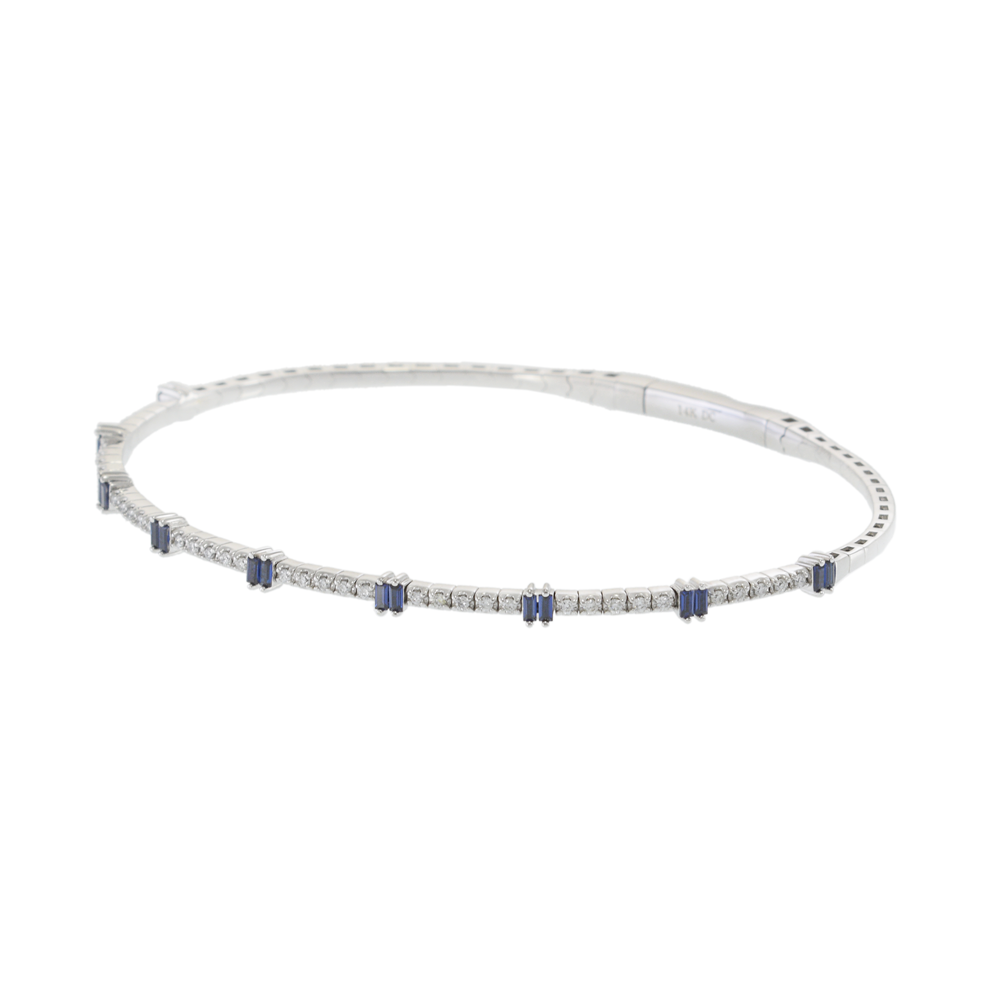 14KT White Gold Diamonds and Sapphire Flex Bangle