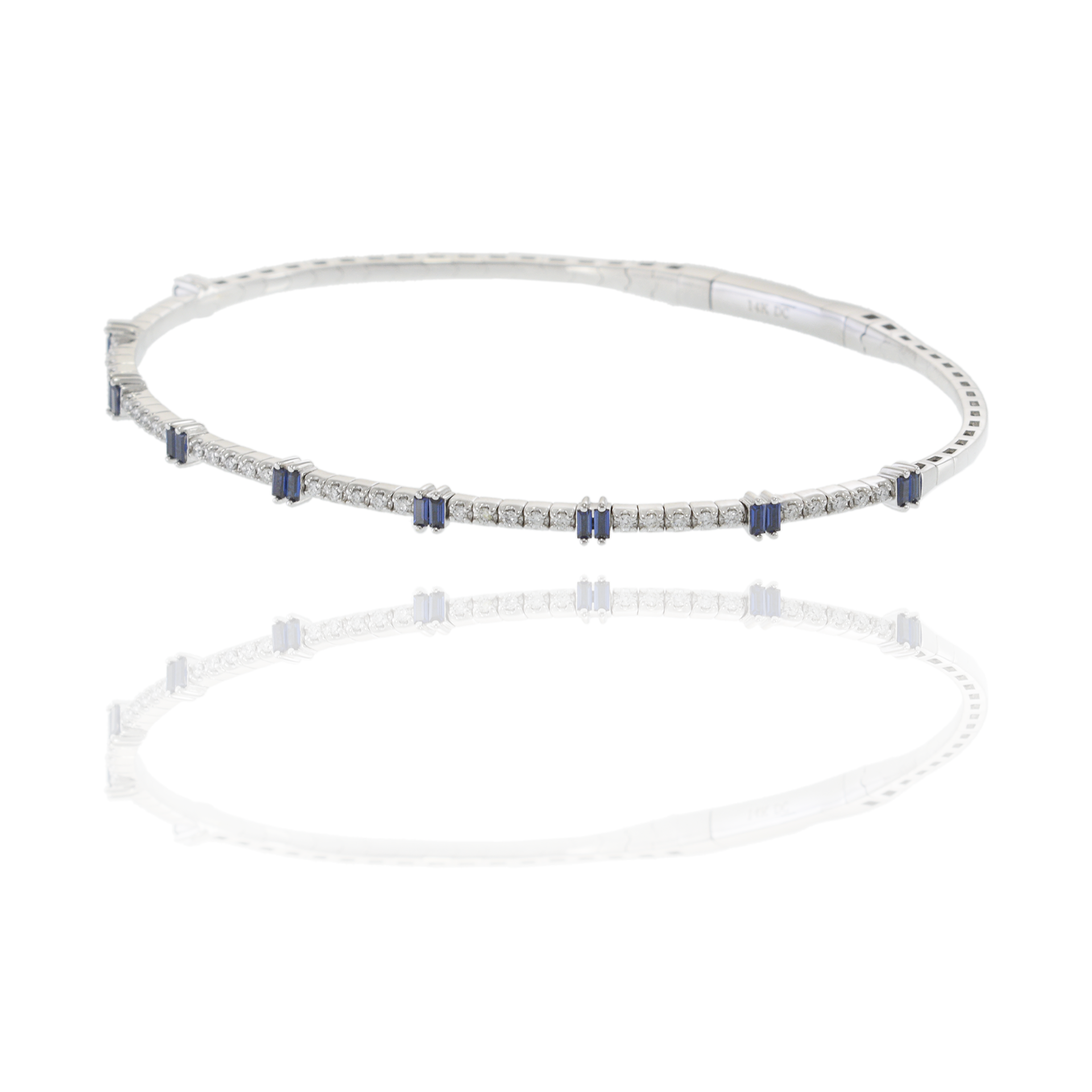 14KT White Gold Diamonds and Sapphire Flex Bangle