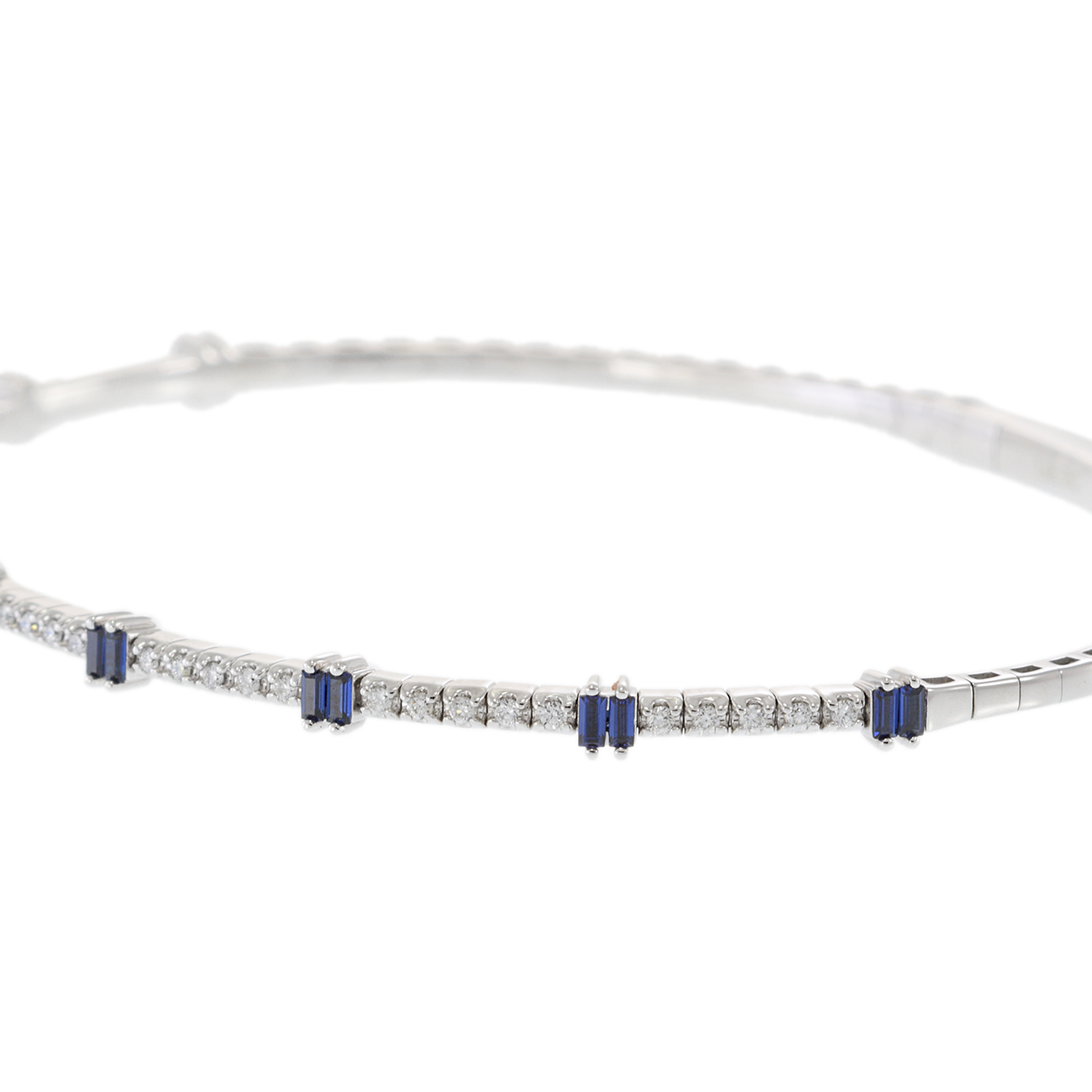 14KT White Gold Diamonds and Sapphire Flex Bangle