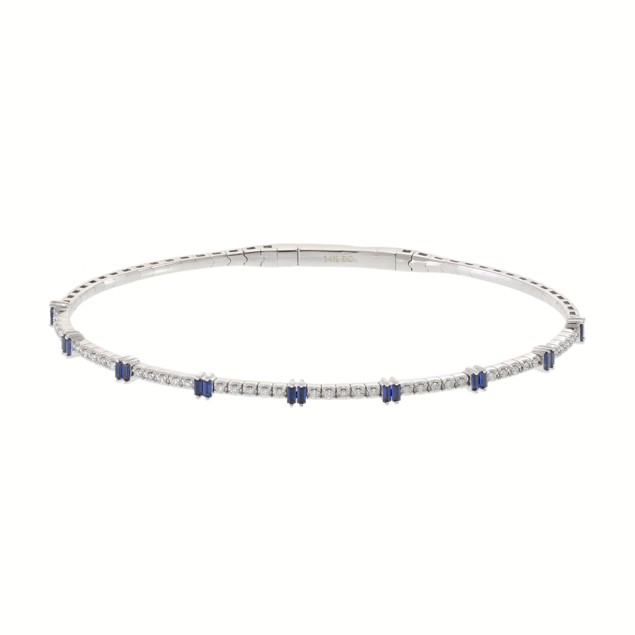 14KT White Gold Diamonds and Sapphire Flex Bangle