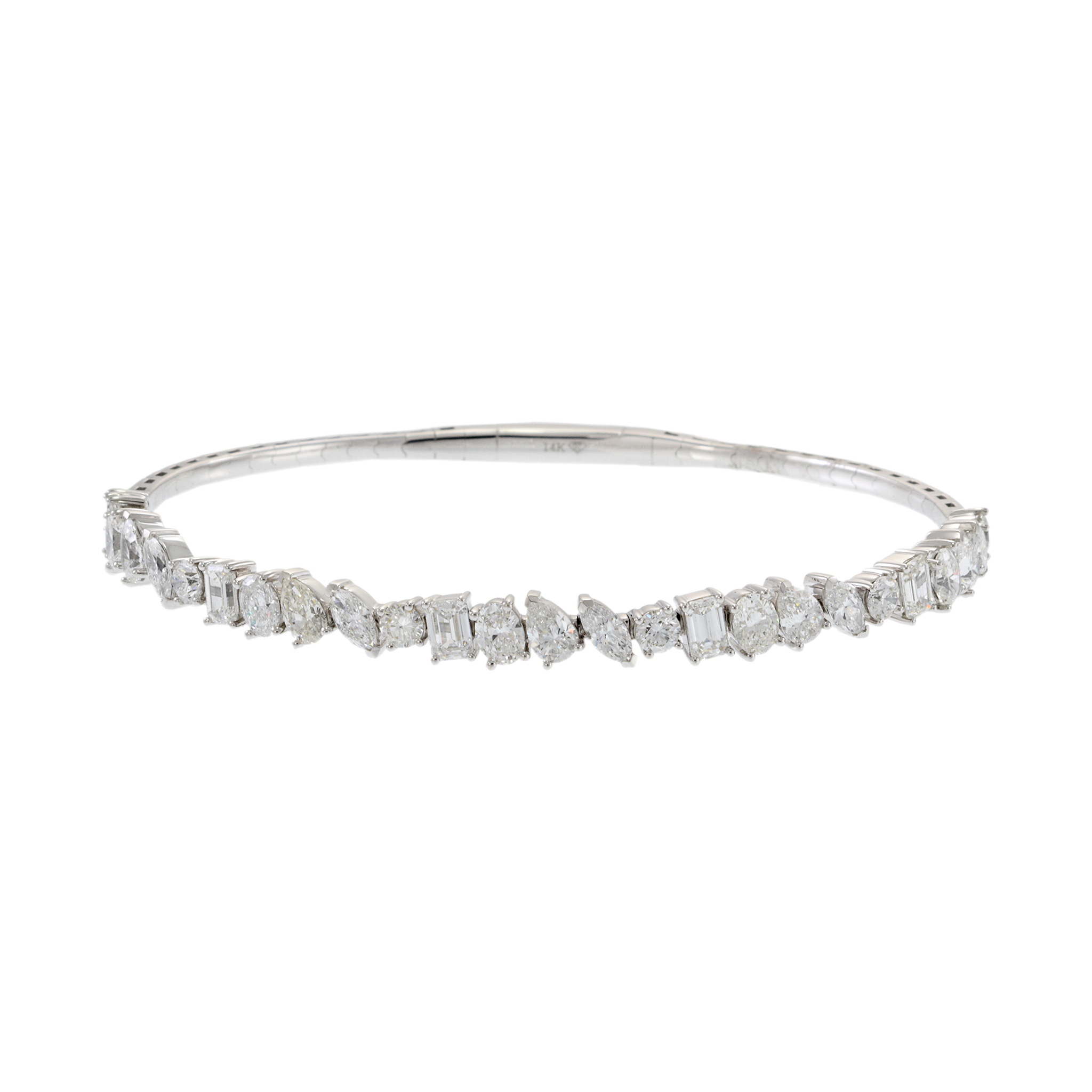 14KT White Gold Multi-Cut Diamond Flex Bangle Bracelet