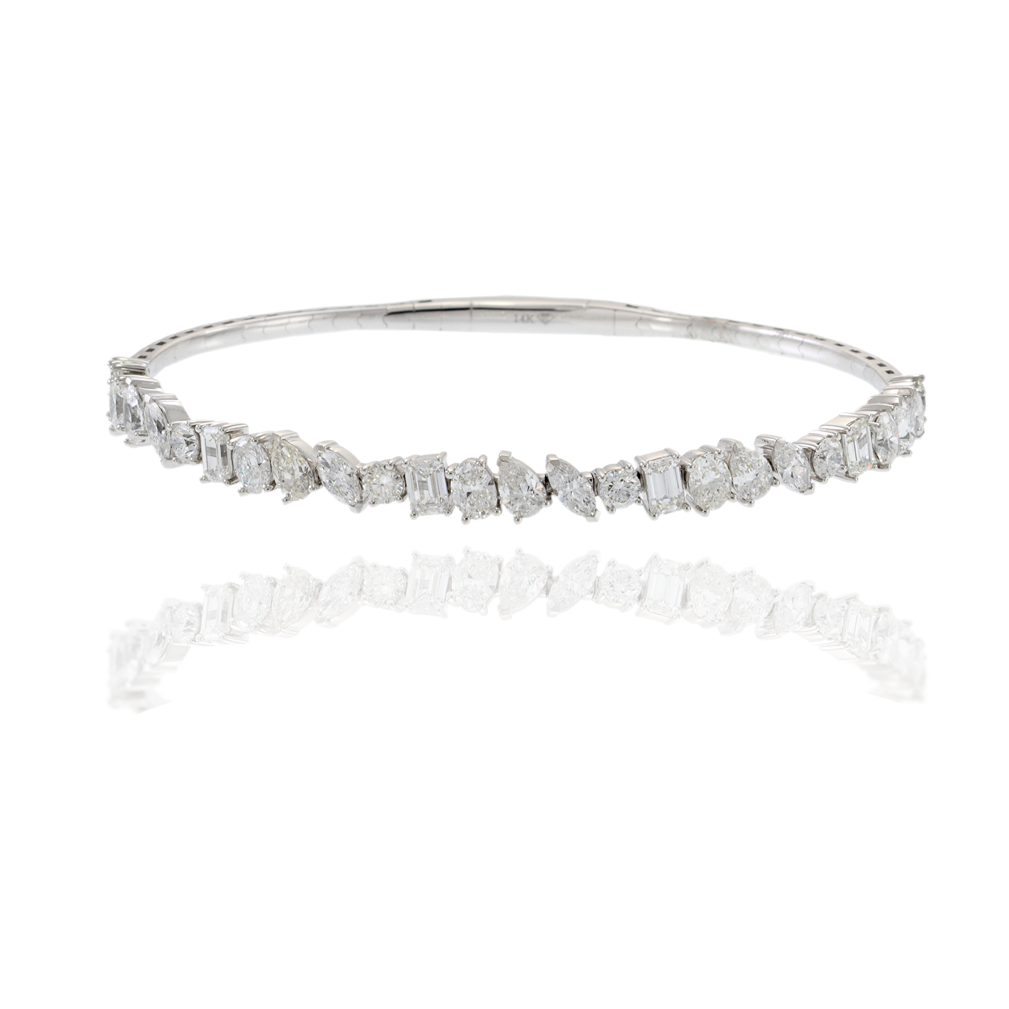 14KT White Gold Multi-Cut Diamond Flex Bangle Bracelet