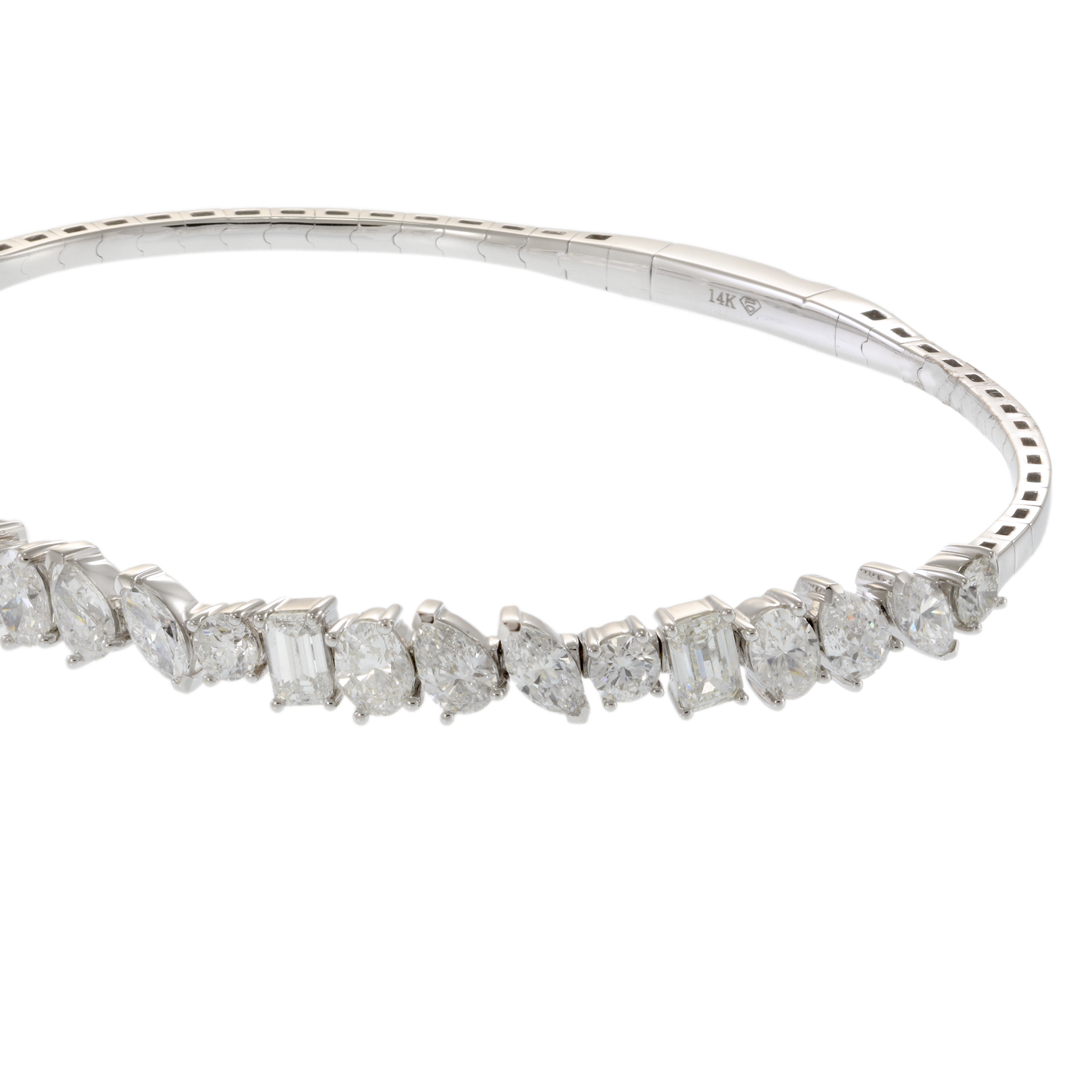 14KT White Gold Multi-Cut Diamond Flex Bangle Bracelet