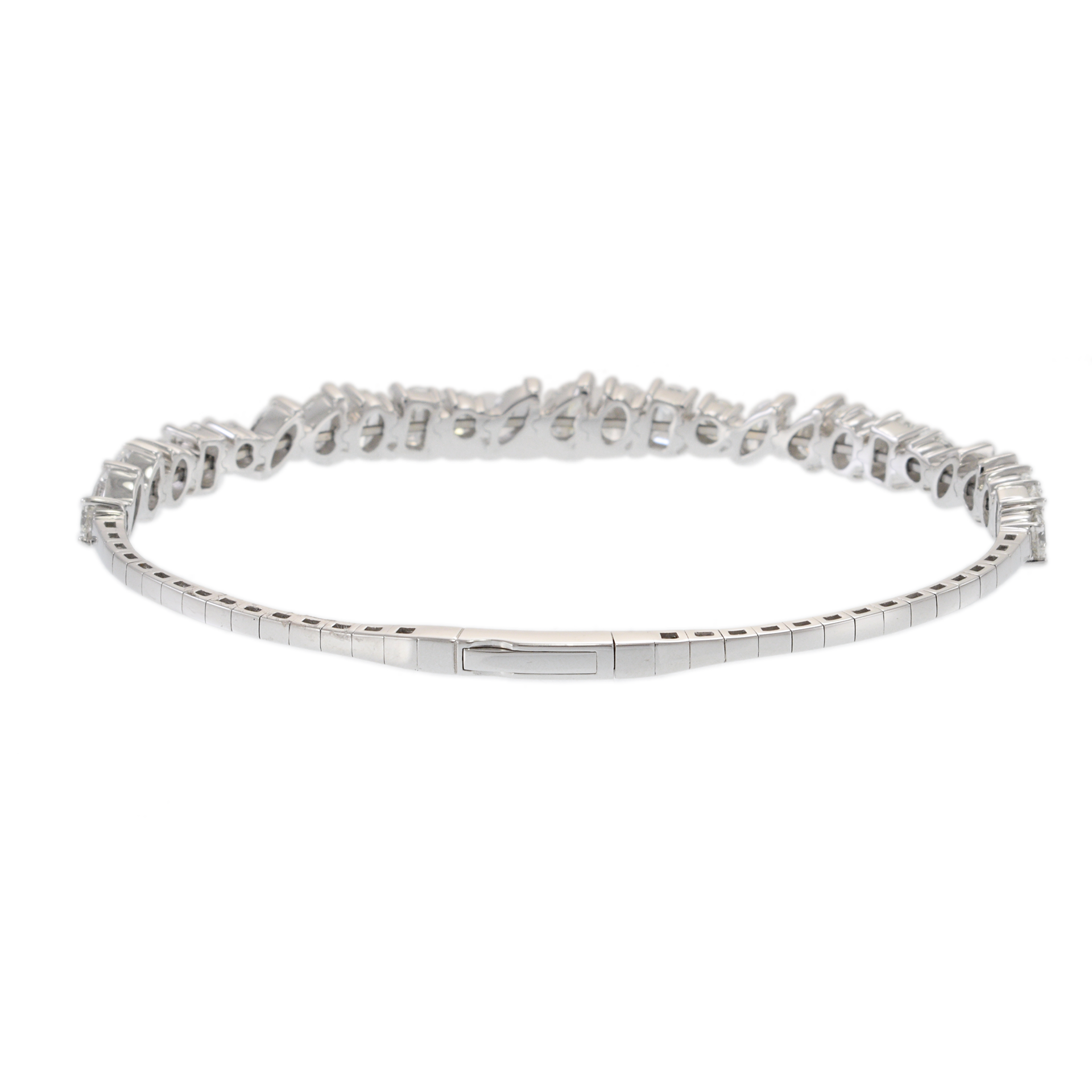 14KT White Gold Multi-Cut Diamond Flex Bangle Bracelet