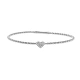 14KT White Gold Diamond Heart Beaded Flex Bangle