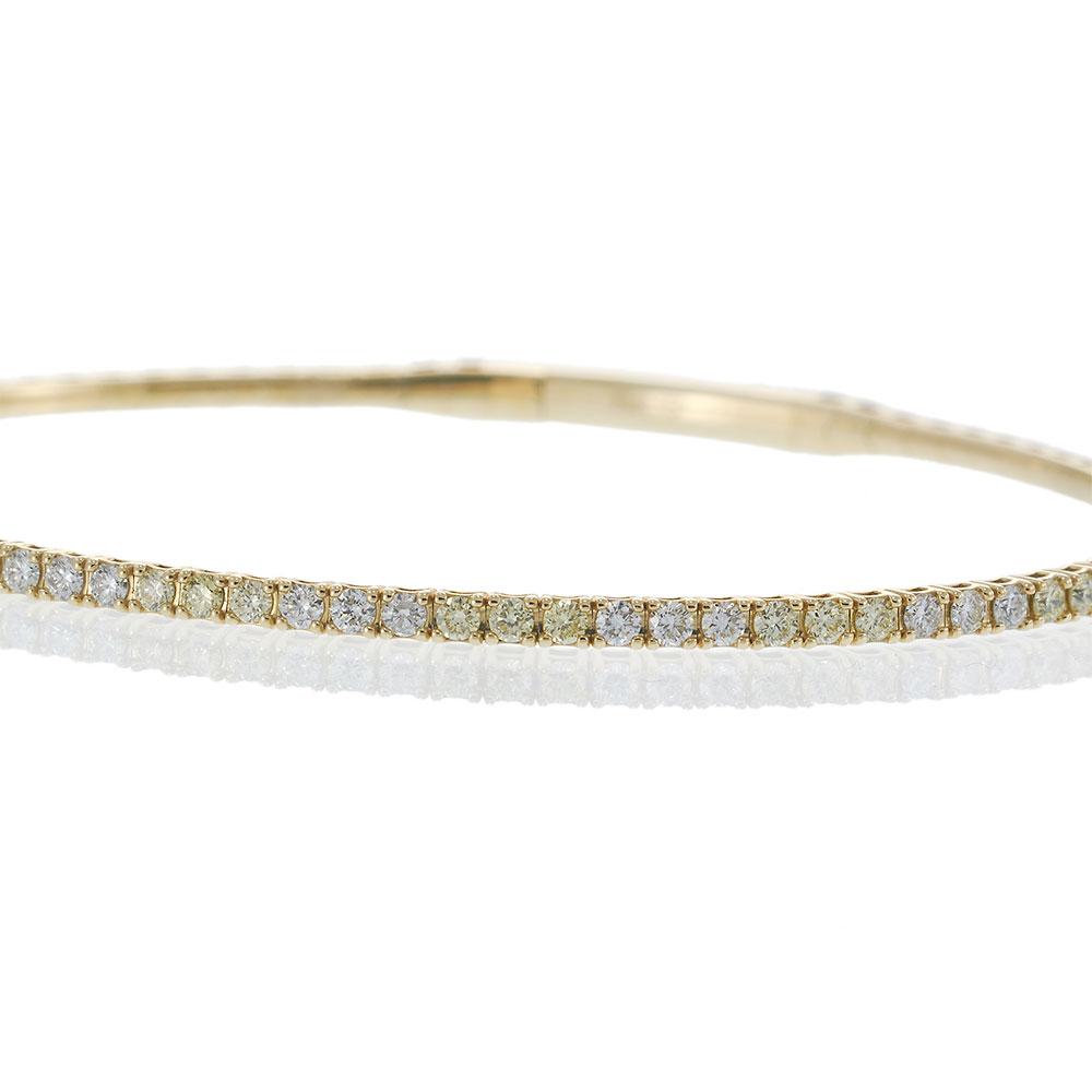 14KT Yellow Gold Flex Bangle with White and Yellow Diamonds