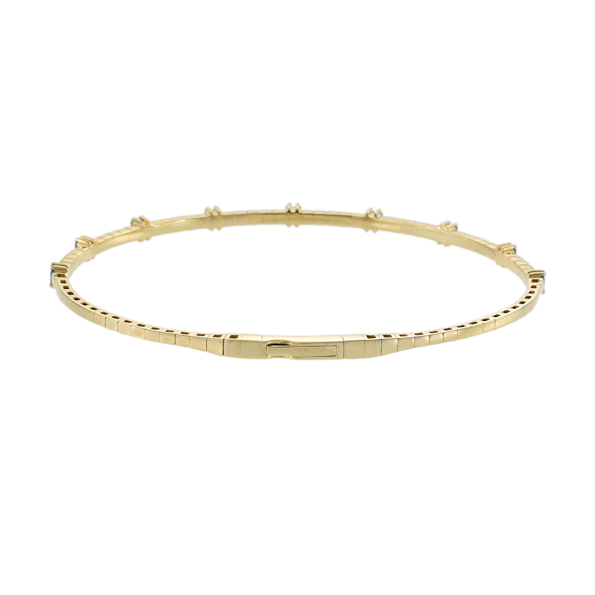 14KT Yellow Gold with Round Cut Diamonds and Baguette Sapphire Flex Bangle