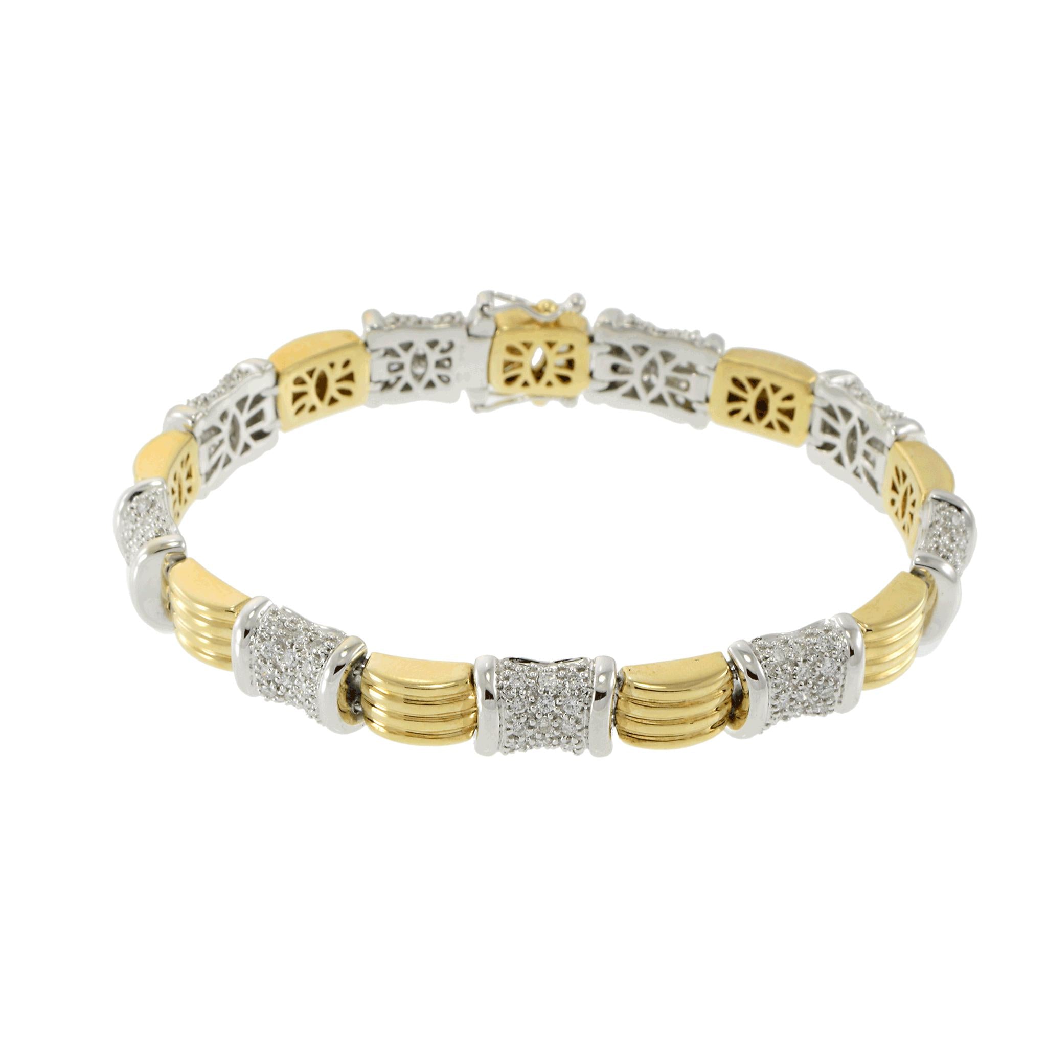 Vintage Retro 14KT Two-Tone Gold 9-Section Diamond Bracelet