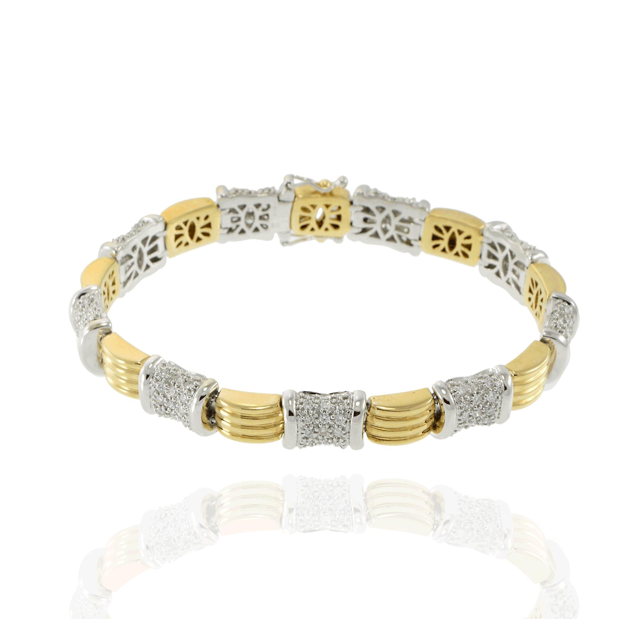 Vintage Retro 14KT Two-Tone Gold 9-Section Diamond Bracelet