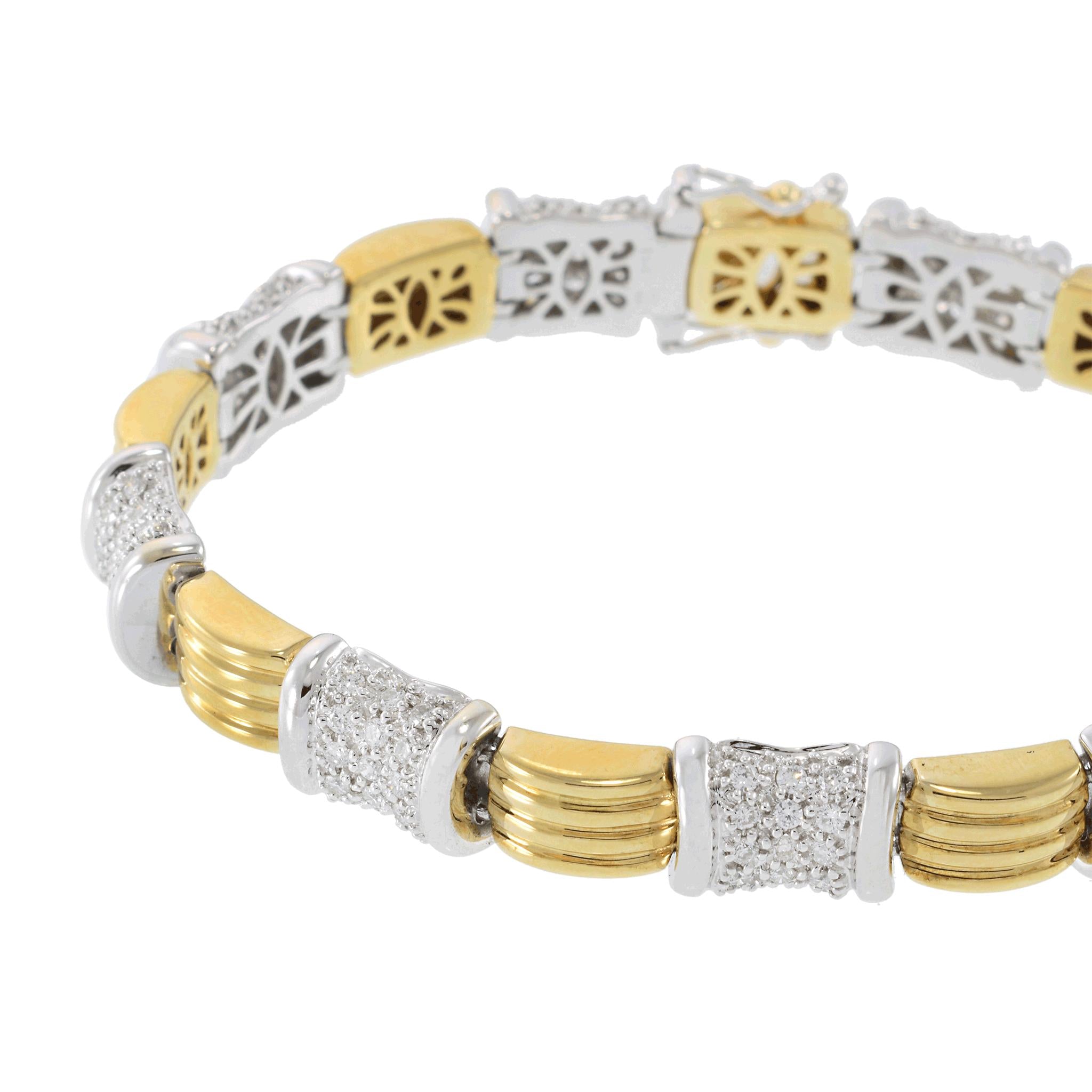 Vintage Retro 14KT Two-Tone Gold 9-Section Diamond Bracelet