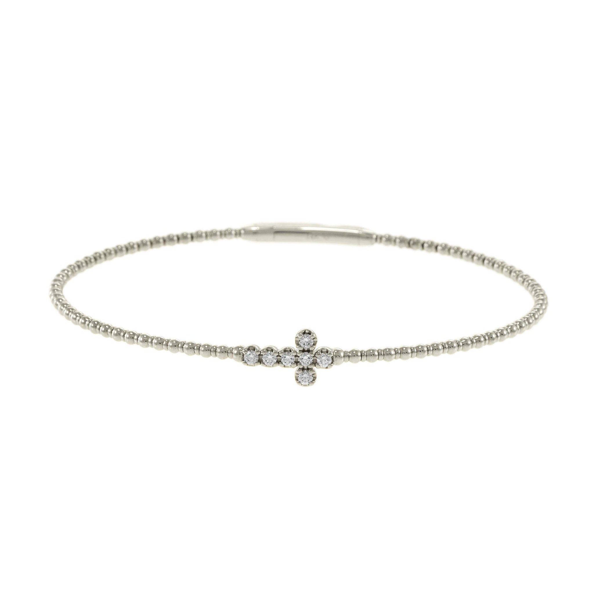 14KT White Gold Flex Diamond Cross Bangle Bracelet