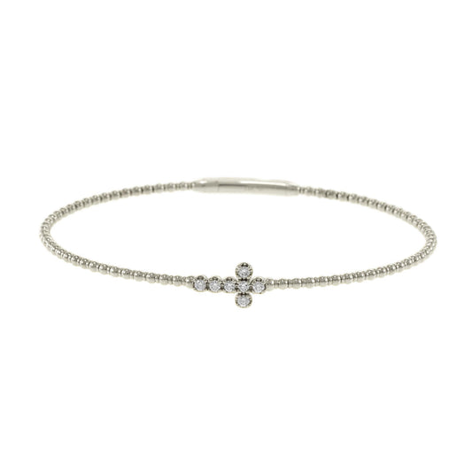 14KT White Gold Flex Diamond Cross Bangle Bracelet