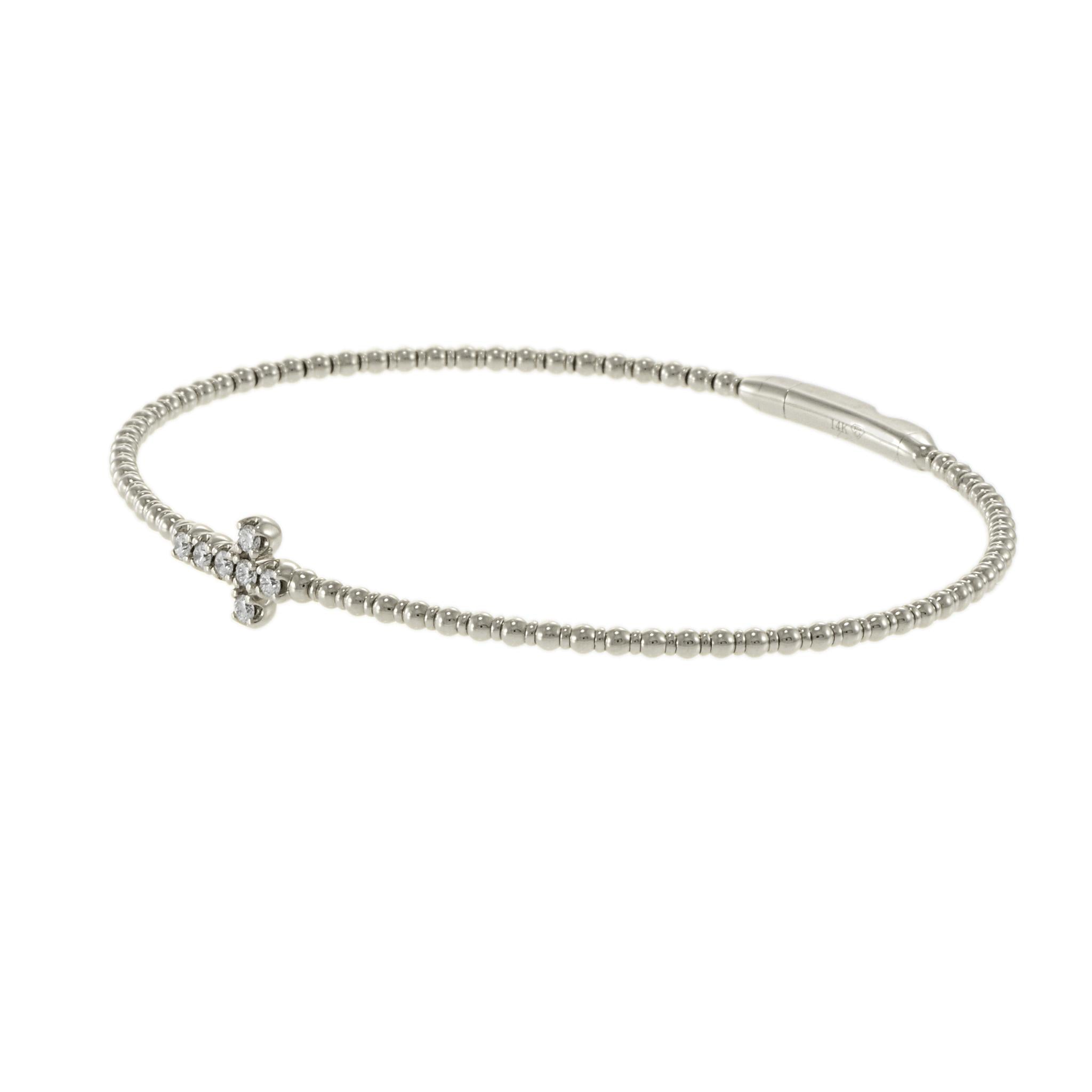 14KT White Gold Flex Diamond Cross Bangle Bracelet