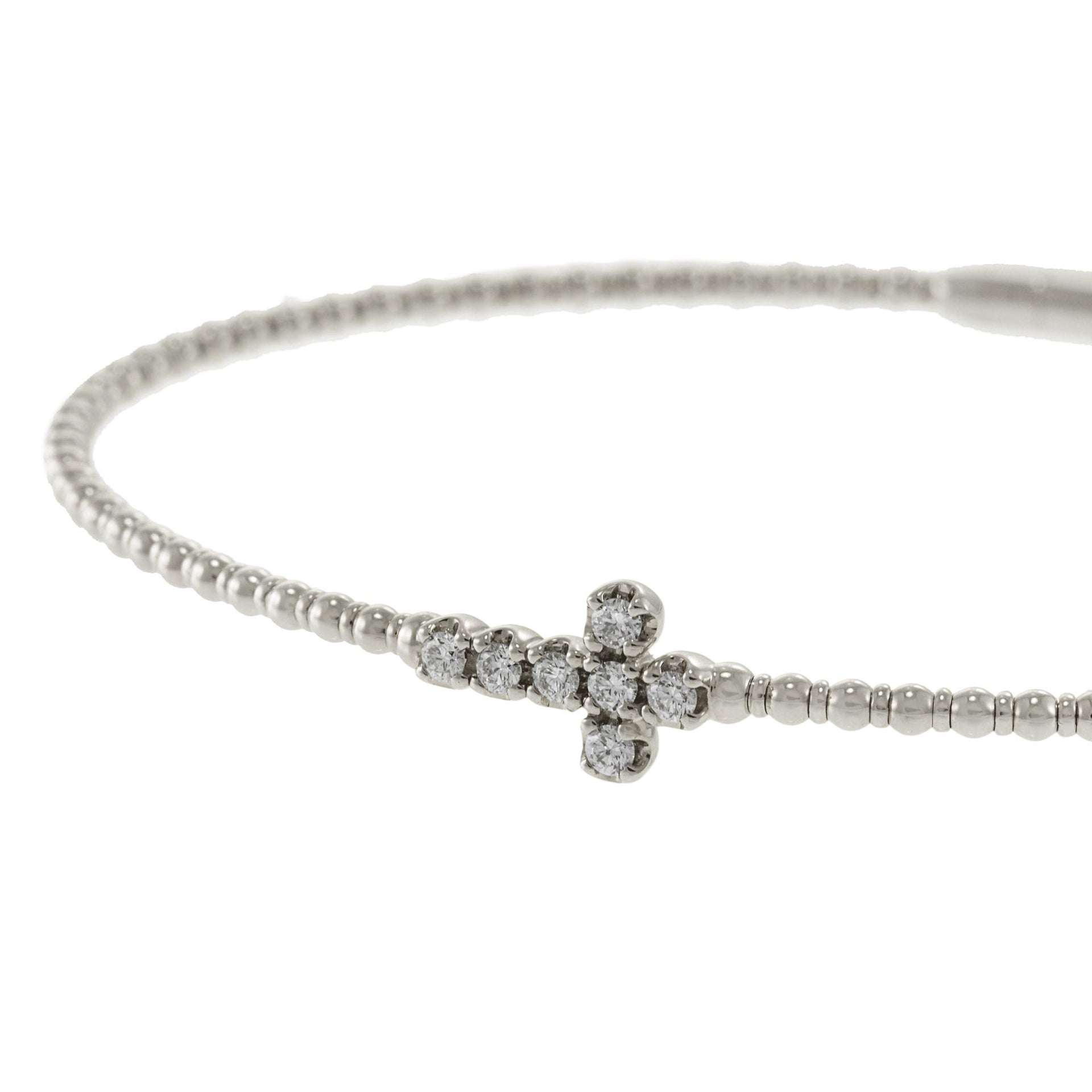 14KT White Gold Flex Diamond Cross Bangle Bracelet