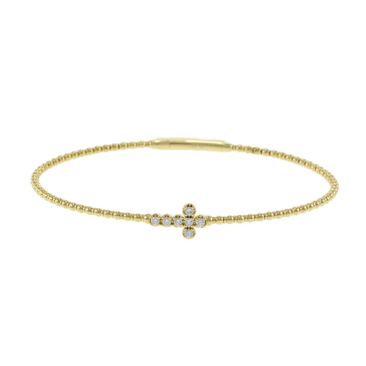 14KT Yellow Gold Flex Diamond Cross Bangle Bracelet