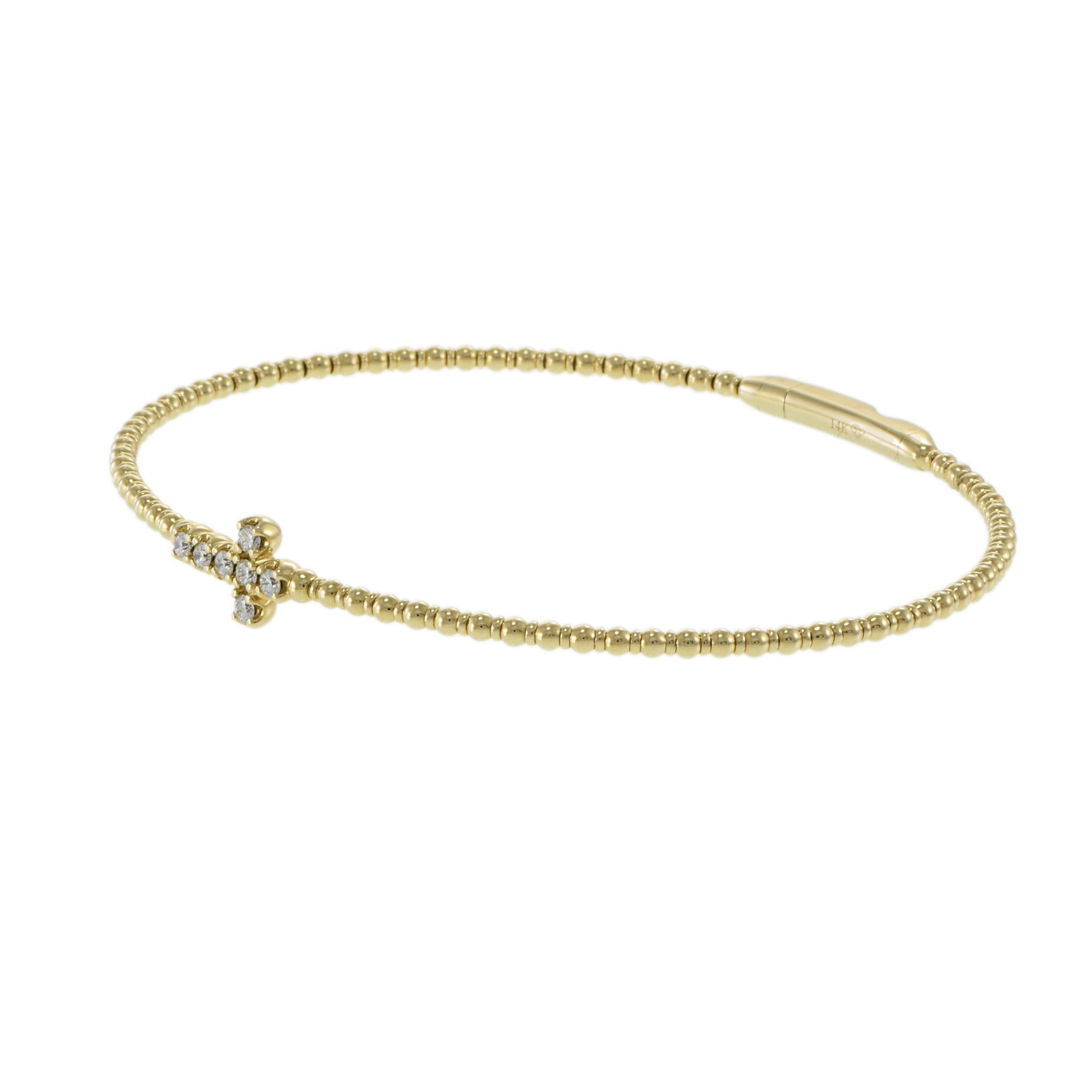 14KT Yellow Gold Flex Diamond Cross Bangle Bracelet