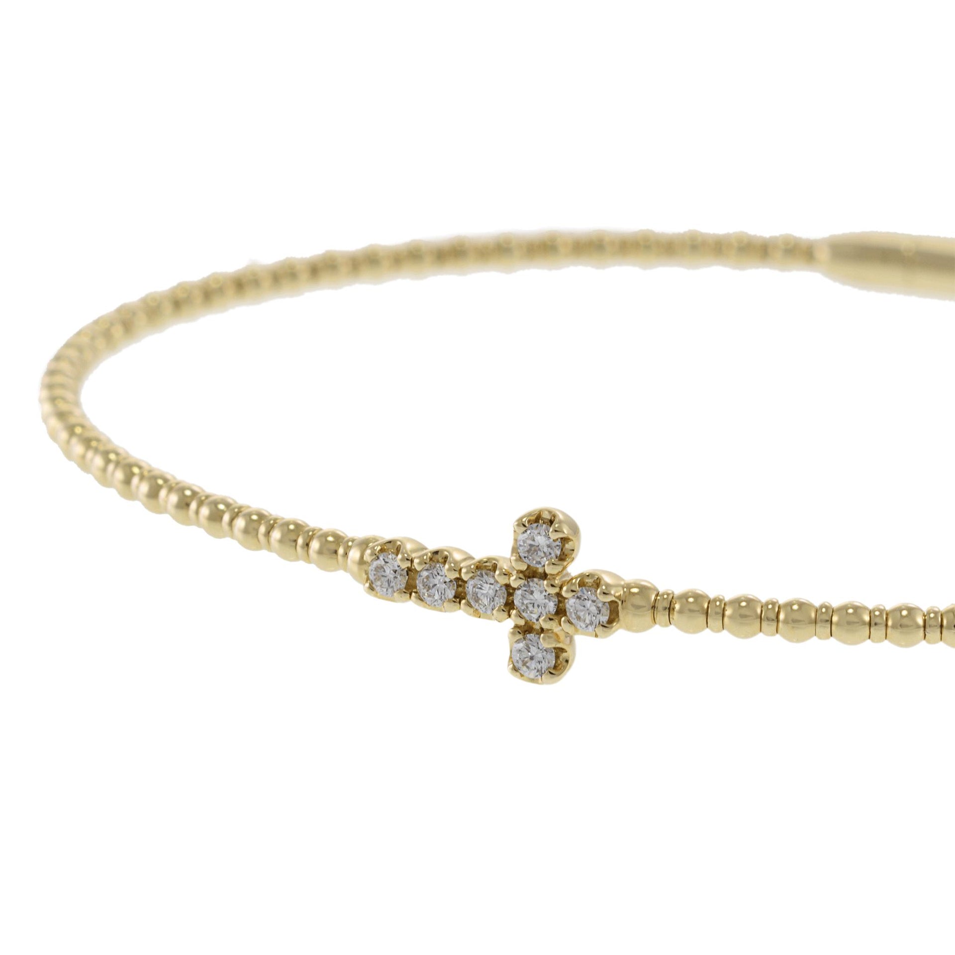 14KT Yellow Gold Flex Diamond Cross Bangle Bracelet