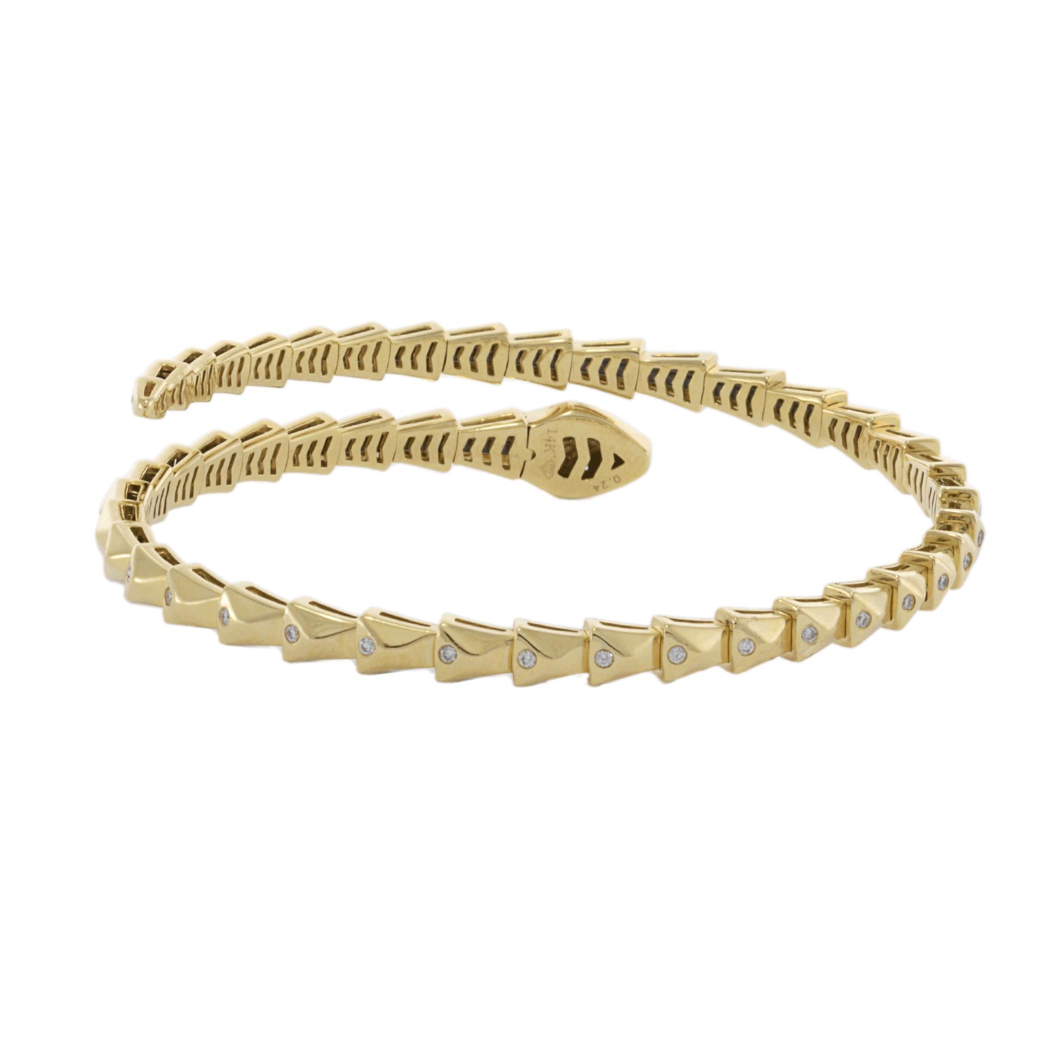 14KT Yellow Gold Flex Diamond Snake Wrap Bracelet