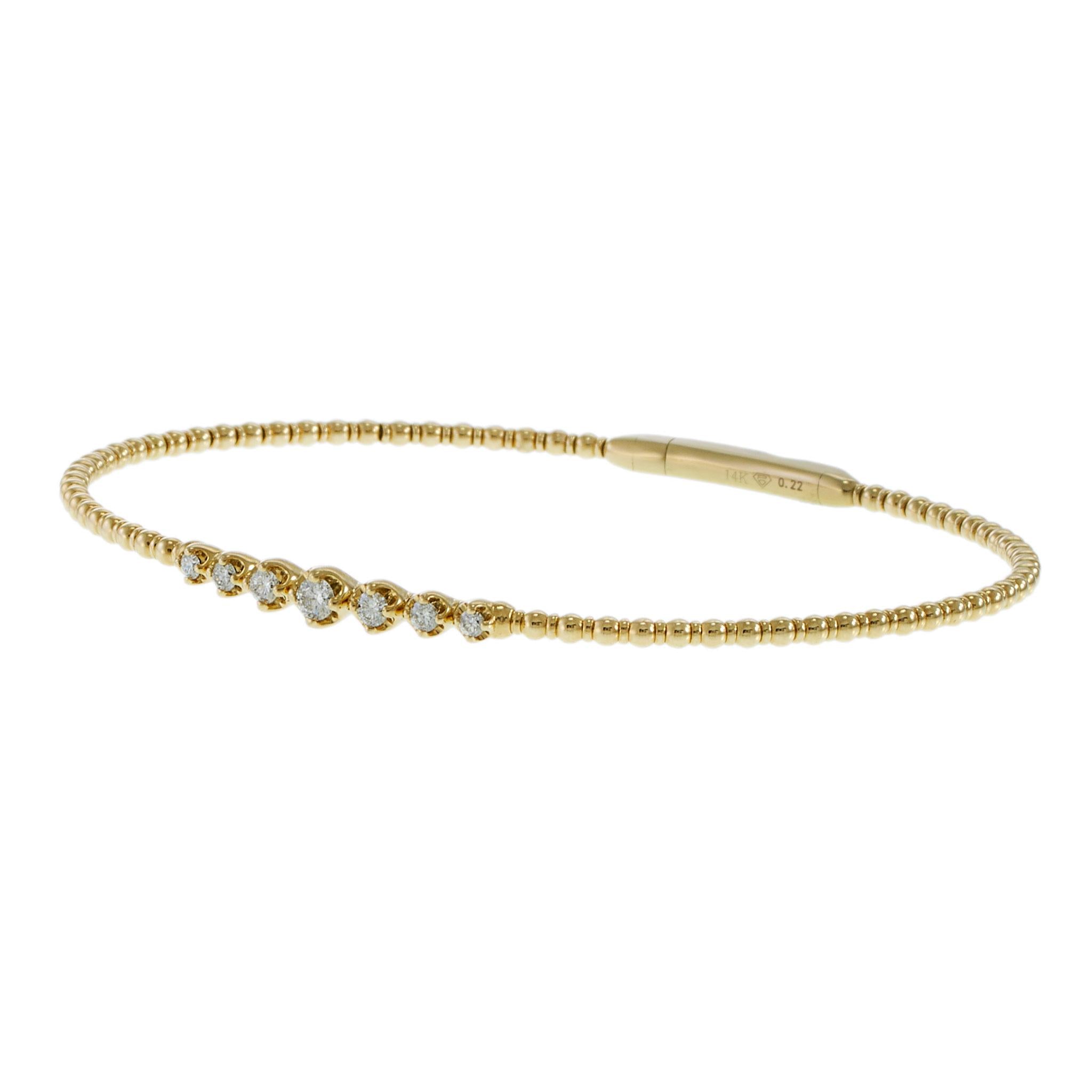 14KT Yellow Gold Graduated Diamond Flex Bangle Bracelet – 0.22CTW