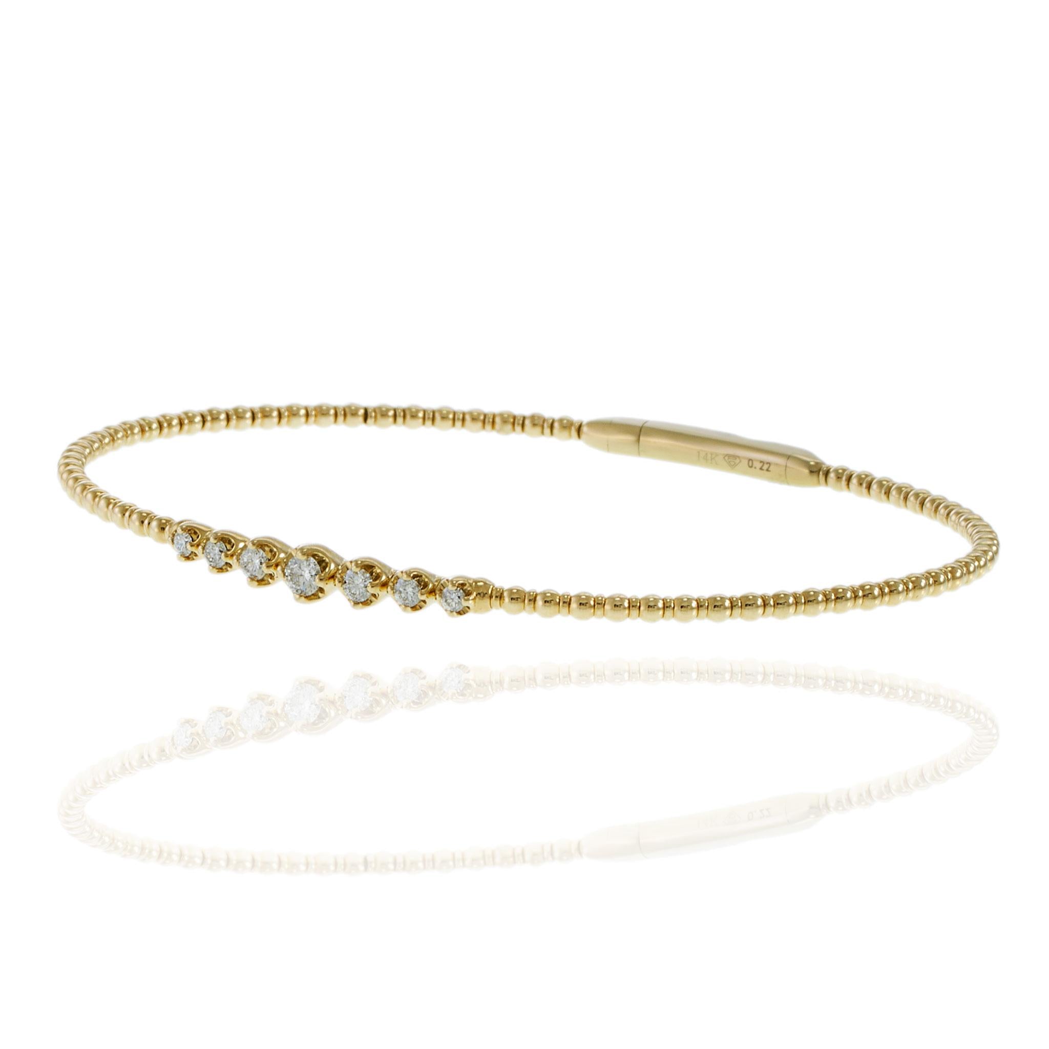 14KT Yellow Gold Graduated Diamond Flex Bangle Bracelet – 0.22CTW