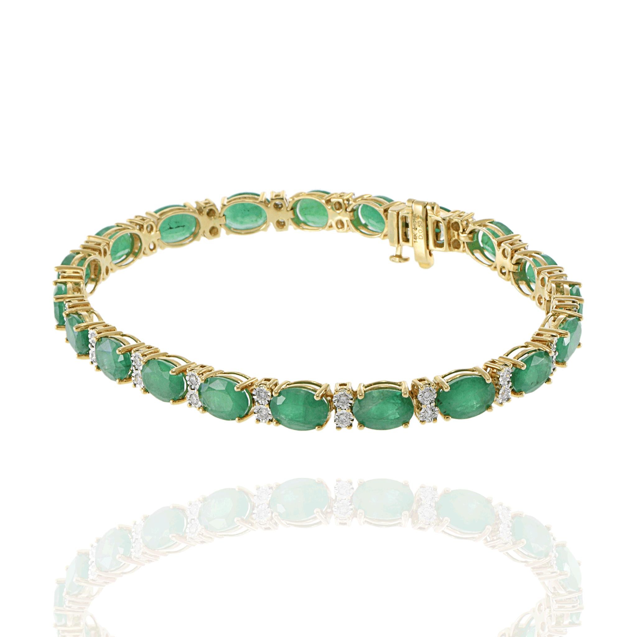 14KT Yellow Gold Oval Emerald and Diamond Bracelet