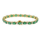 14KT Yellow Gold Oval Emerald and Diamond Bracelet