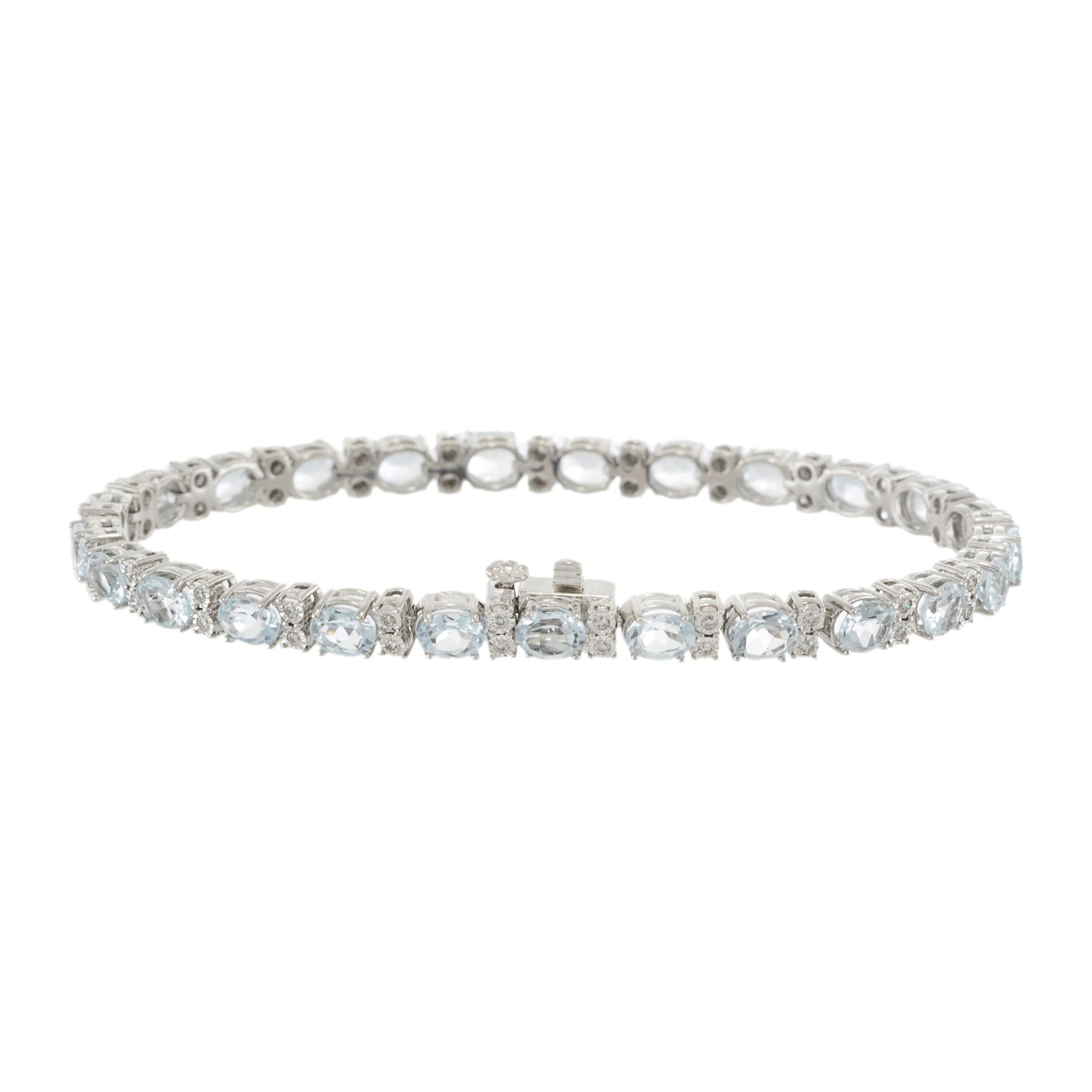 14KT White Gold Oval Aquamarine and Diamond Bracelet