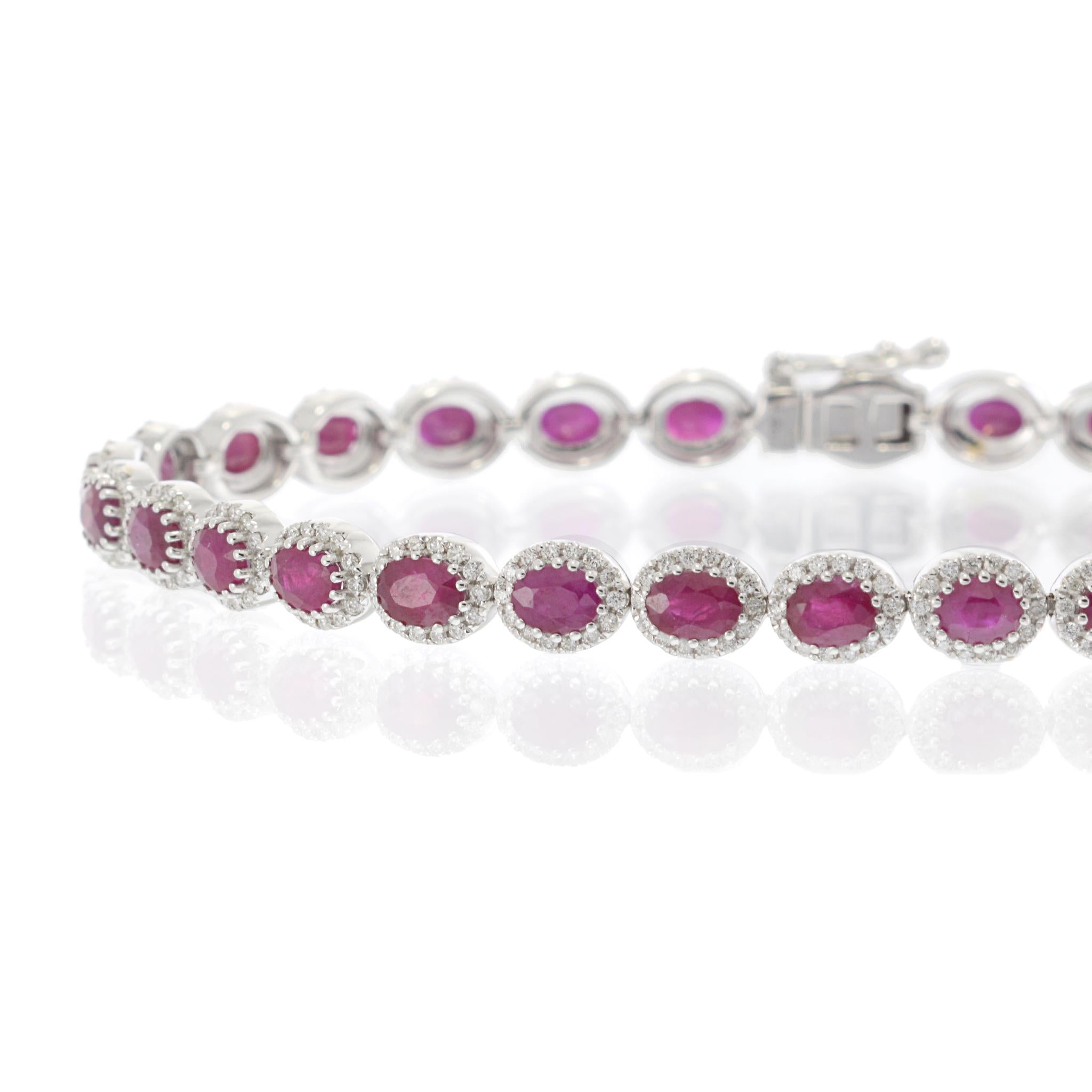6.45CT Ruby and 1.20CT Diamond Bracelet in 14KT White Gold
