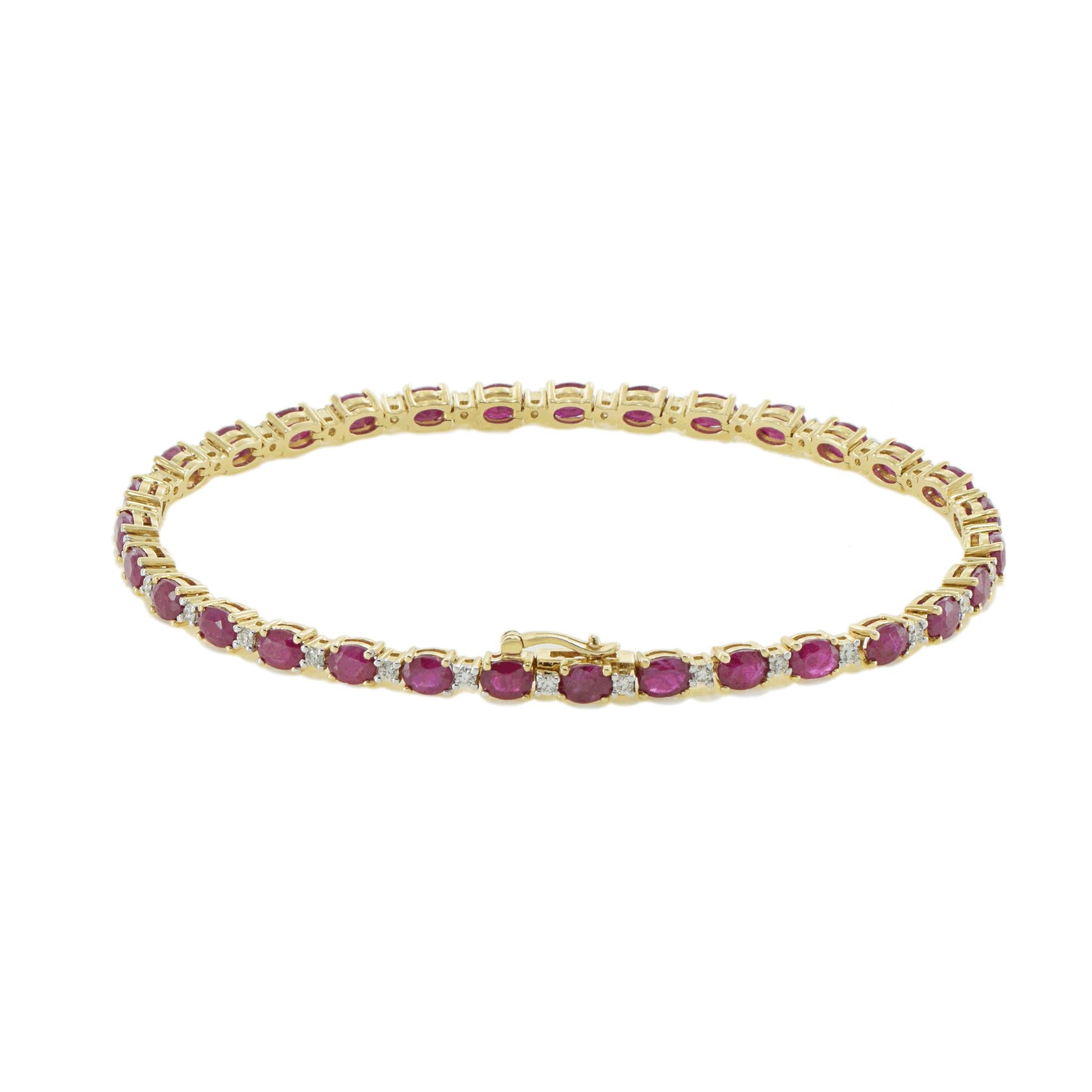 14KT Yellow Gold Oval Ruby and Diamond Bracelet