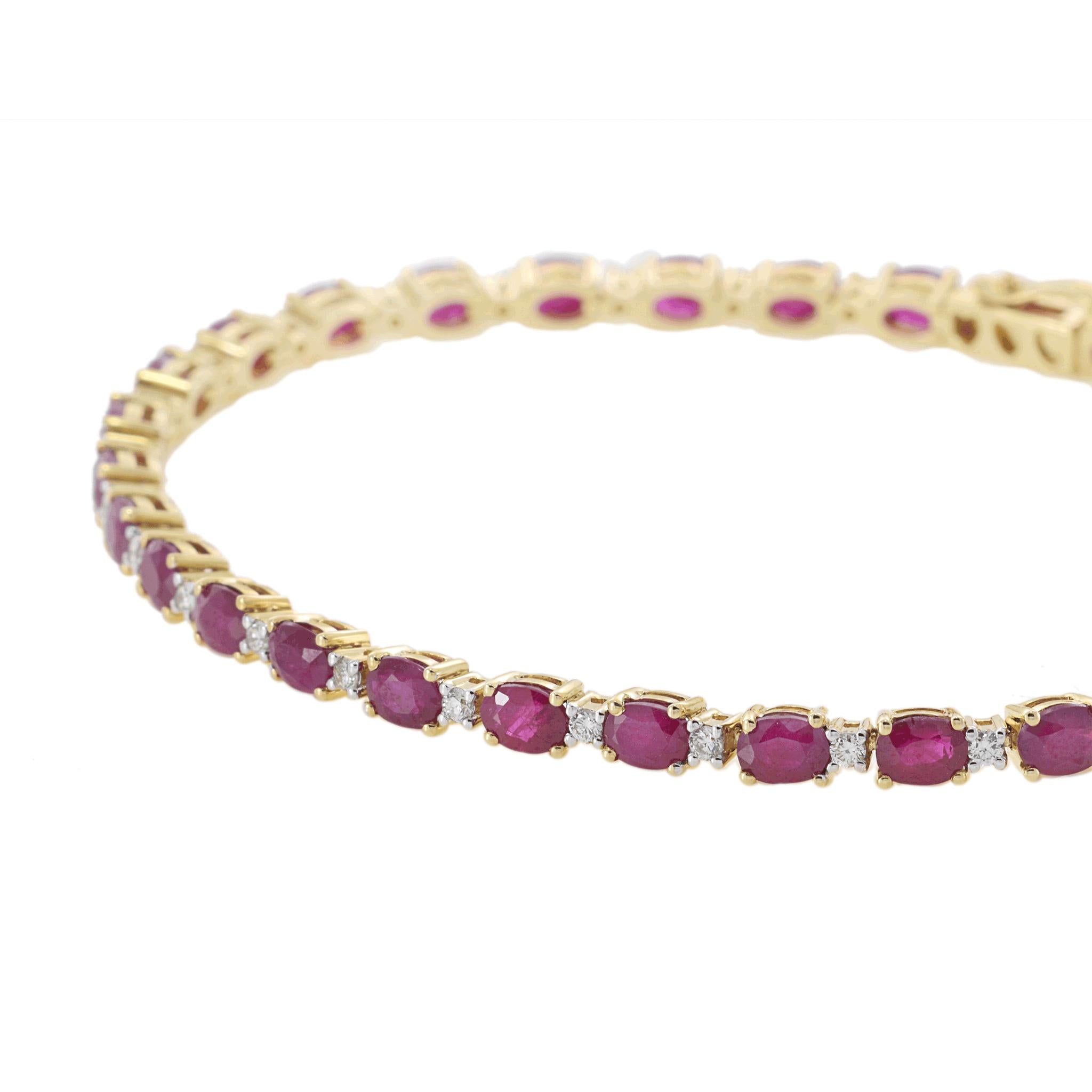 14KT Yellow Gold Oval Ruby and Diamond Bracelet