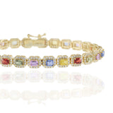 14KT Yellow Gold Multi-Color Sapphire and Diamond Bracelet
