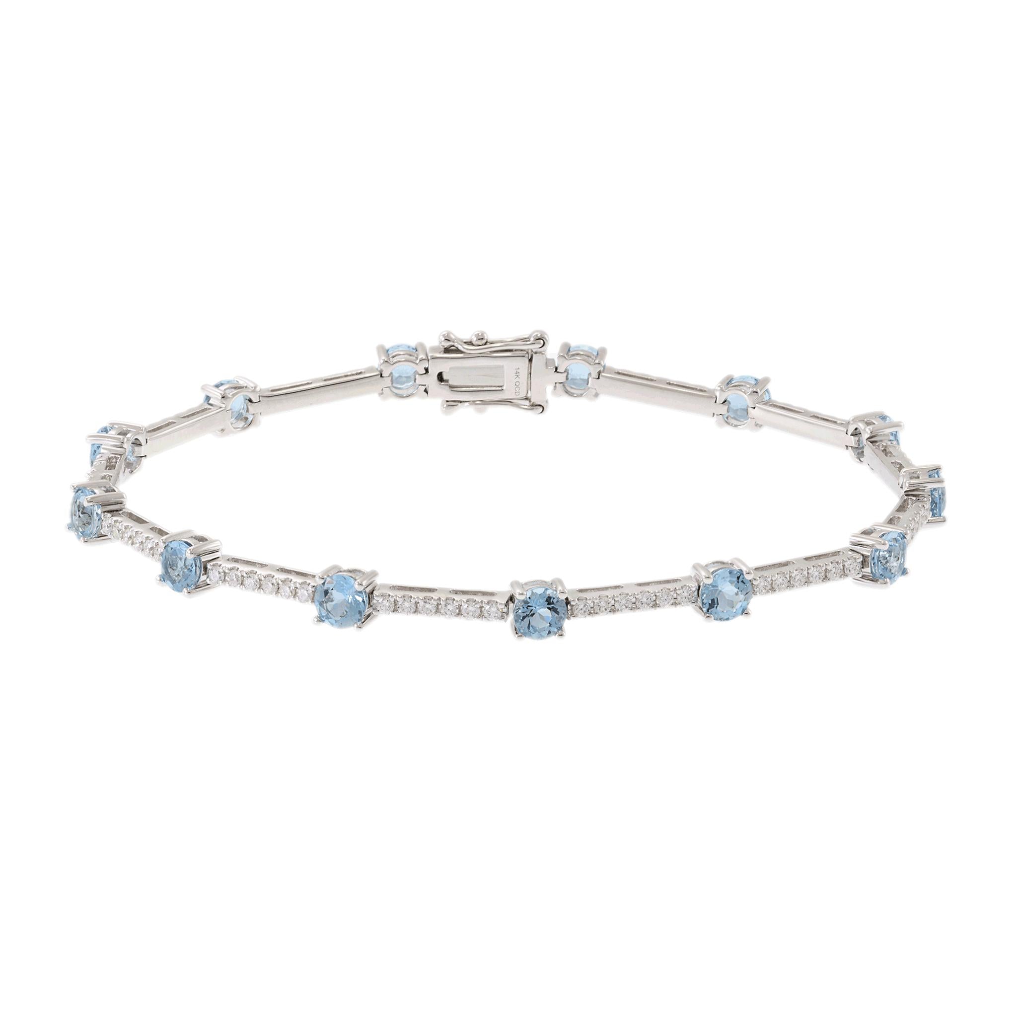 14KT White Gold Aquamarine and Diamond Section Bracelet