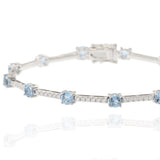 14KT White Gold Aquamarine and Diamond Section Bracelet